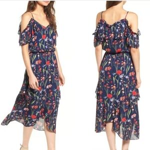 Parker Small Navy Cold Shoulder Floral Dress
